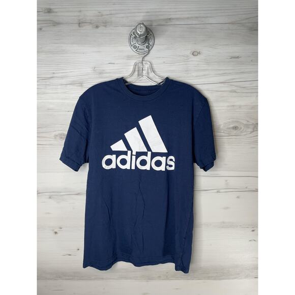 Adidas Shirt Mens Medium Navy Blue Golf Big 3-Stripes Logo Tee T-Shirt - Picture 1 of 9